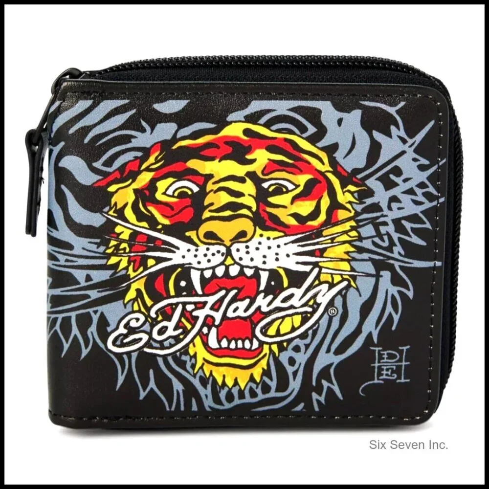 Classic Zip-Around Bifold Wallet Tiger Print Bold Design Lightweight Durable